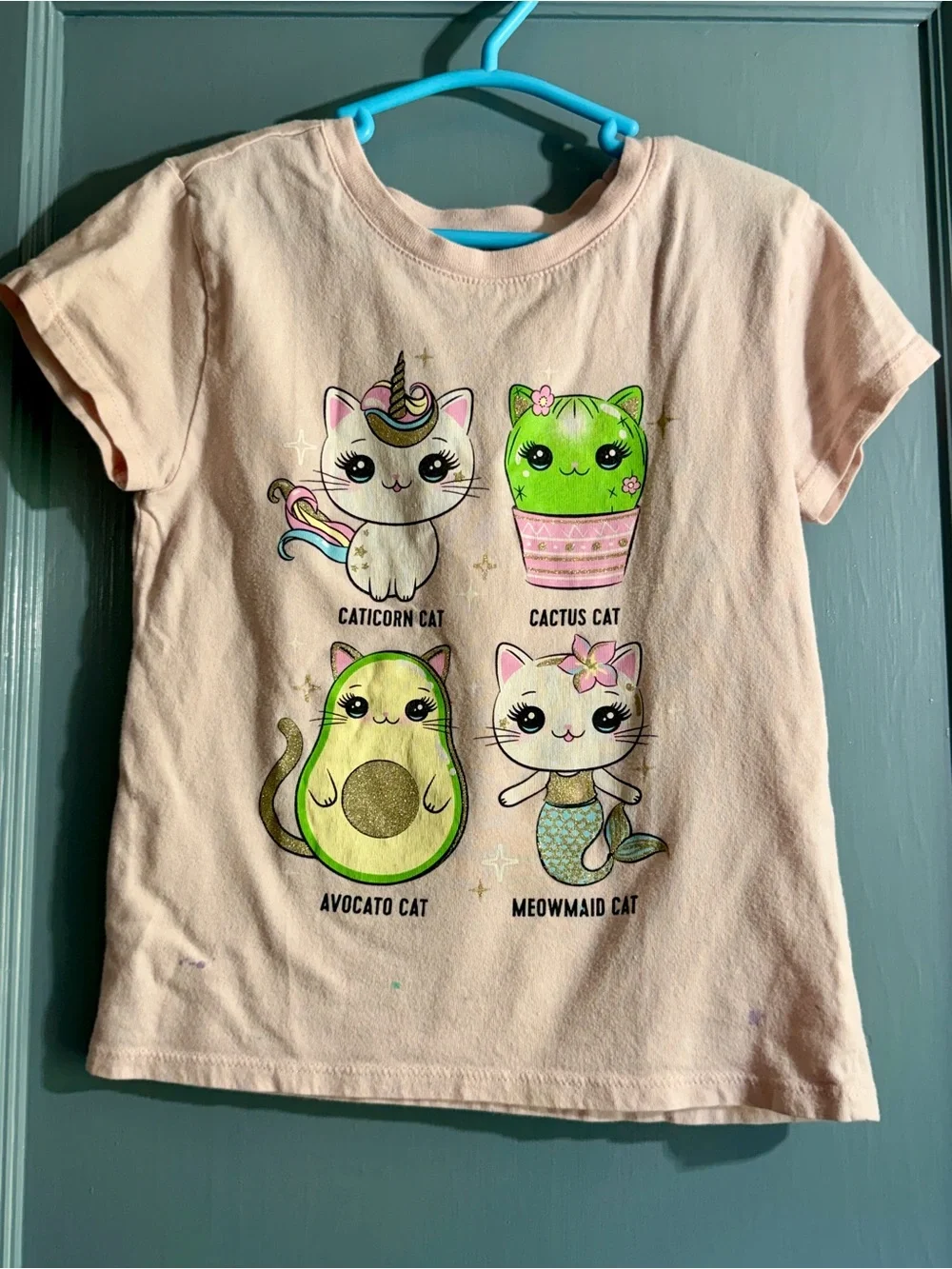 Place Pink Graphic Tee with Caticorn, Cactus Cat, Avocado Cat & Meowmaid
